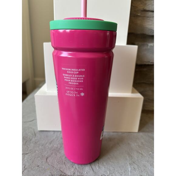 Starbucks 2024 Christmas Vacuum Insulated Tumbler Twist Pink & Green 24oz - Picture 2 of 6